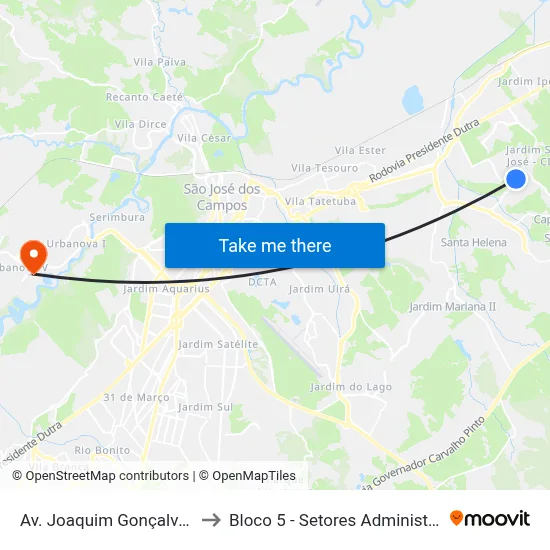 Av. Joaquim Gonçalves Da Silva, 139 to Bloco 5 - Setores Administrativos Fve / Univap map