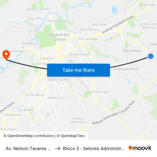 Av. Nelson Tavares Da Silva, 1735 to Bloco 5 - Setores Administrativos Fve / Univap map