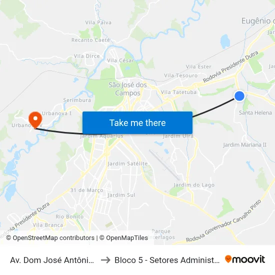 Av. Dom José Antônio Do Couto, 250 to Bloco 5 - Setores Administrativos Fve / Univap map