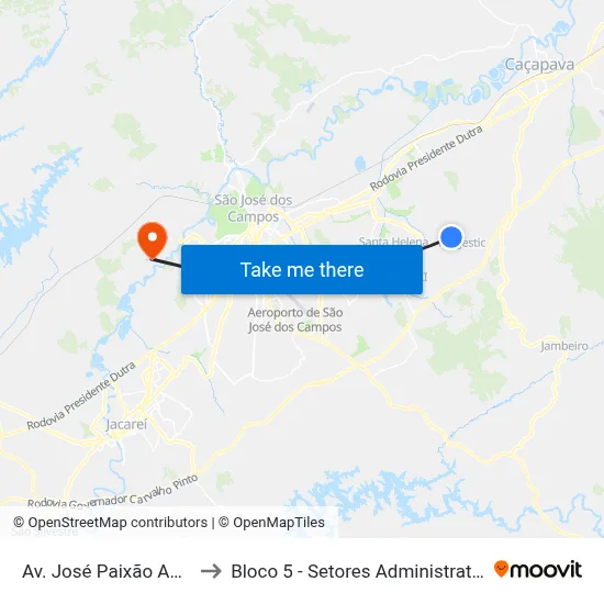 Av. José Paixão Amâncio, 282 to Bloco 5 - Setores Administrativos Fve / Univap map