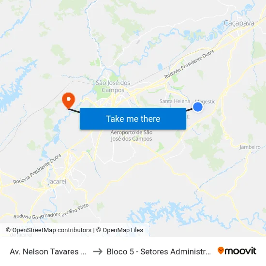 Av. Nelson Tavares Da Silva, 1917 to Bloco 5 - Setores Administrativos Fve / Univap map