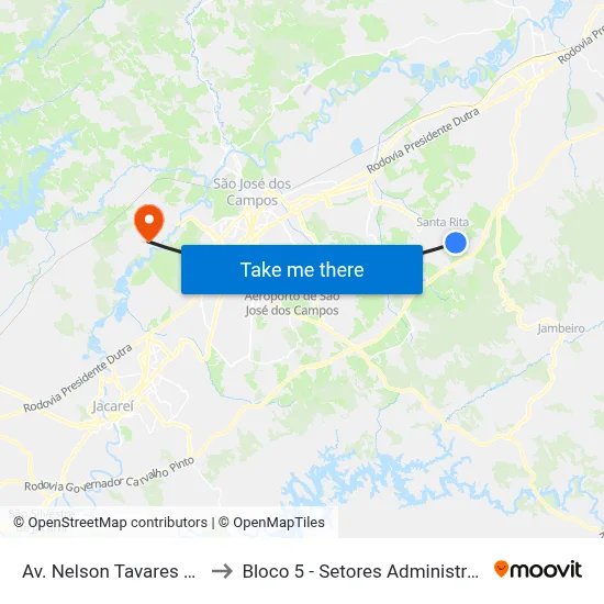 Av. Nelson Tavares Da Silva, 3081 to Bloco 5 - Setores Administrativos Fve / Univap map