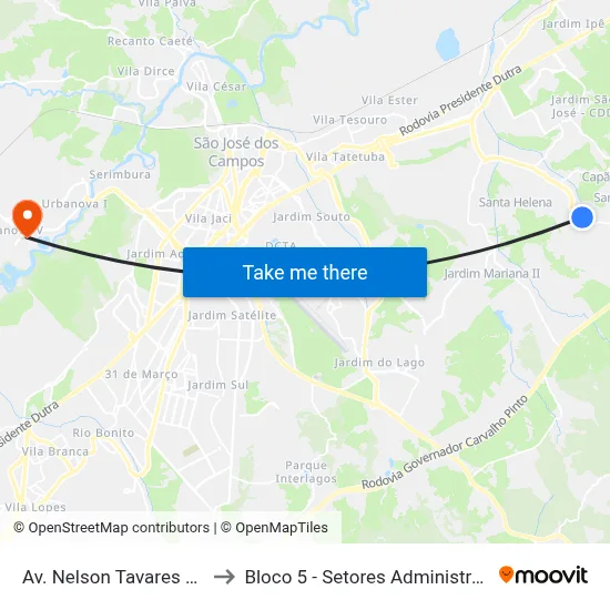 Av. Nelson Tavares Da Silva, 1267 to Bloco 5 - Setores Administrativos Fve / Univap map