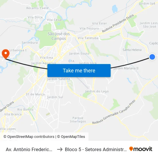 Av. Antônio Frederico Ozanan, 1315 to Bloco 5 - Setores Administrativos Fve / Univap map