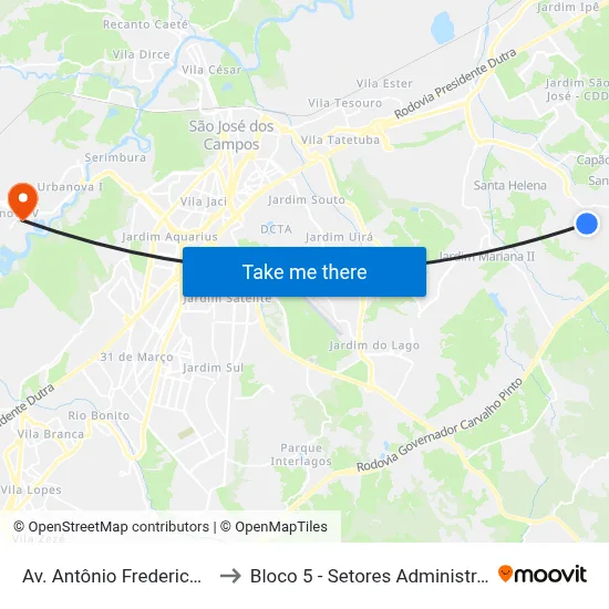 Av. Antônio Frederico Ozanan, 1339 to Bloco 5 - Setores Administrativos Fve / Univap map