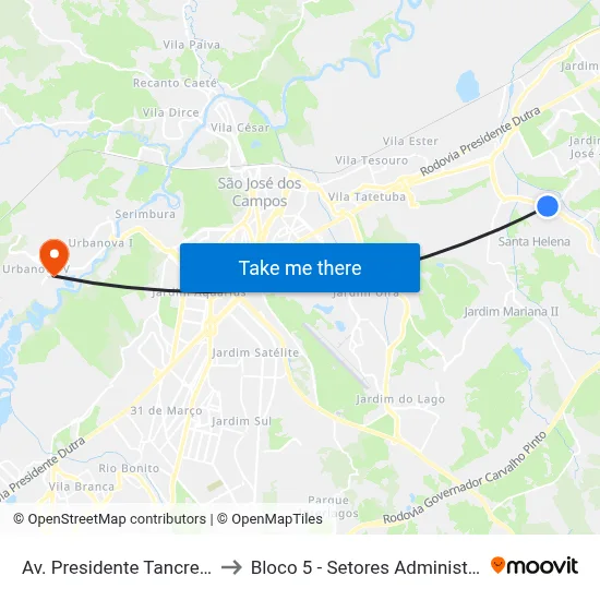 Av. Presidente Tancredo Neves, 2946 to Bloco 5 - Setores Administrativos Fve / Univap map