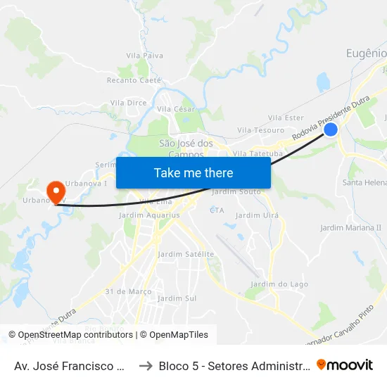 Av. José Francisco Marcondes, 210 to Bloco 5 - Setores Administrativos Fve / Univap map