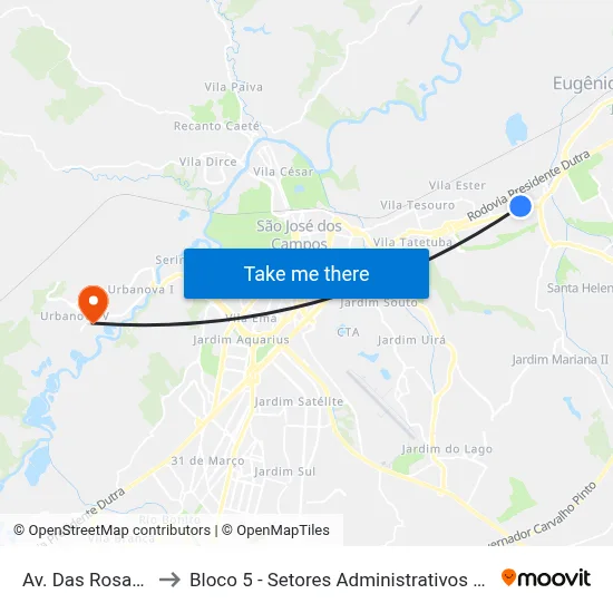 Av. Das Rosas, 933 to Bloco 5 - Setores Administrativos Fve / Univap map