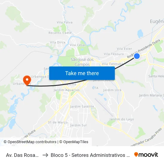 Av. Das Rosas, 421 to Bloco 5 - Setores Administrativos Fve / Univap map