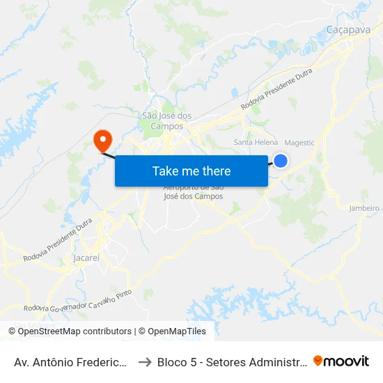 Av. Antônio Frederico Ozanan, 1600 to Bloco 5 - Setores Administrativos Fve / Univap map