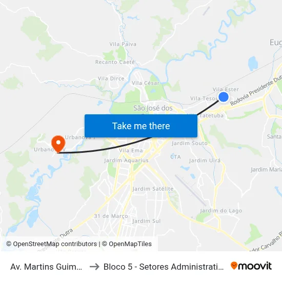 Av. Martins Guimarães, 241 to Bloco 5 - Setores Administrativos Fve / Univap map