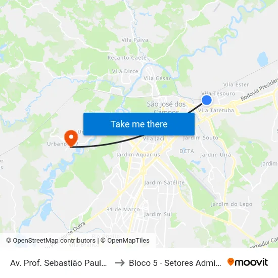 Av. Prof. Sebastião Paulo De Toledo Pontes, 455 to Bloco 5 - Setores Administrativos Fve / Univap map