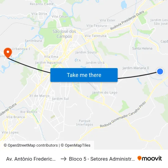 Av. Antônio Frederico Ozanan, 1450 to Bloco 5 - Setores Administrativos Fve / Univap map