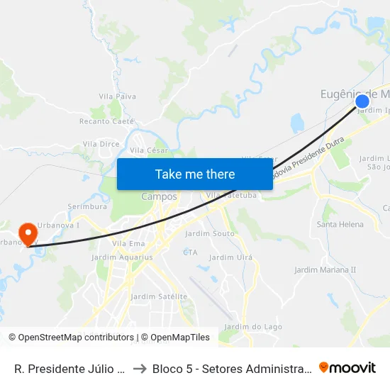 R. Presidente Júlio Prestes, 192 to Bloco 5 - Setores Administrativos Fve / Univap map