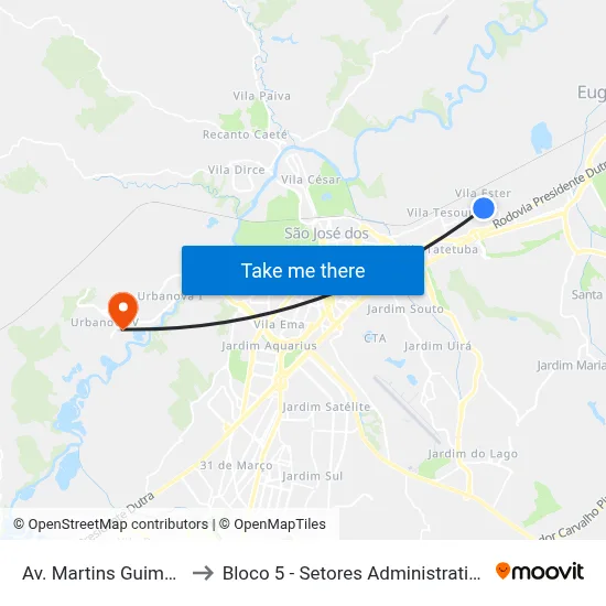 Av. Martins Guimarães, 415 to Bloco 5 - Setores Administrativos Fve / Univap map