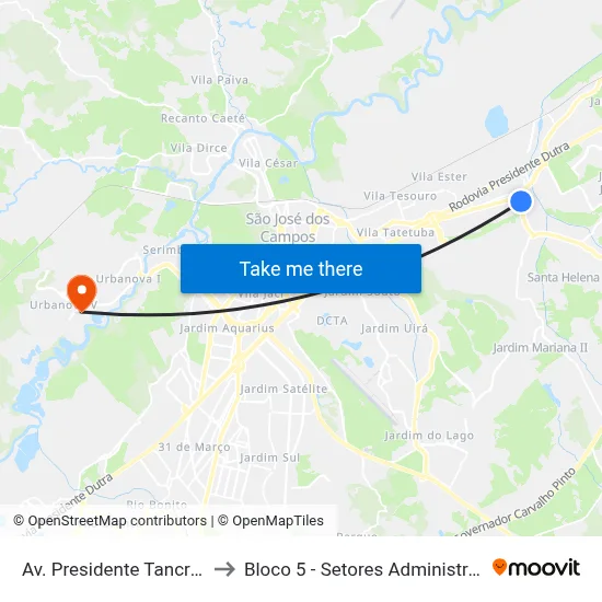 Av. Presidente Tancredo Neves, 23 to Bloco 5 - Setores Administrativos Fve / Univap map
