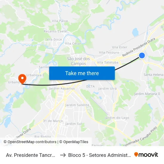Av. Presidente Tancredo Neves, S/N° to Bloco 5 - Setores Administrativos Fve / Univap map