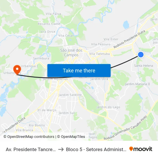 Av. Presidente Tancredo Neves, 1820 to Bloco 5 - Setores Administrativos Fve / Univap map