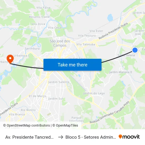 Av. Presidente Tancredo Neves, Oposto 4516 to Bloco 5 - Setores Administrativos Fve / Univap map