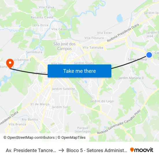 Av. Presidente Tancredo Neves, 4661 to Bloco 5 - Setores Administrativos Fve / Univap map