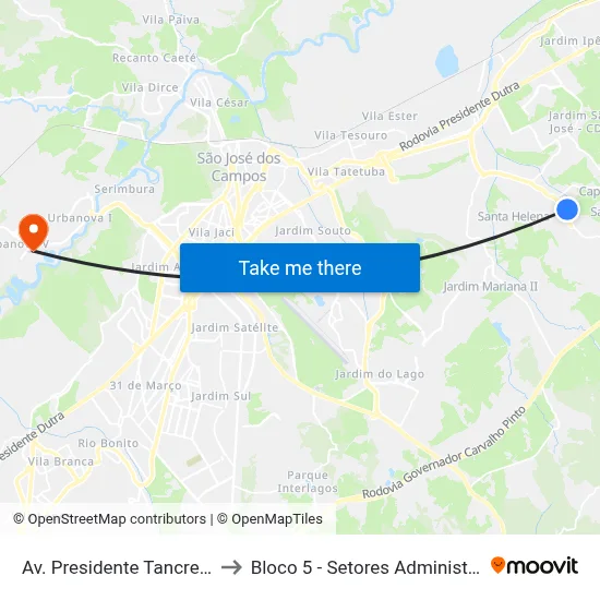 Av. Presidente Tancredo Neves, 5120 to Bloco 5 - Setores Administrativos Fve / Univap map