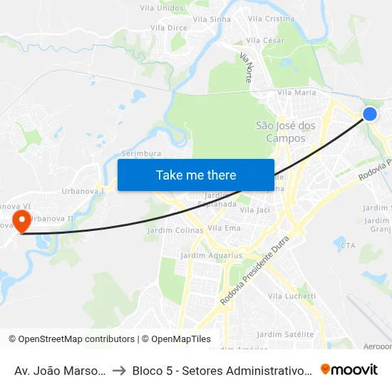 Av. João Marson, 6005 to Bloco 5 - Setores Administrativos Fve / Univap map