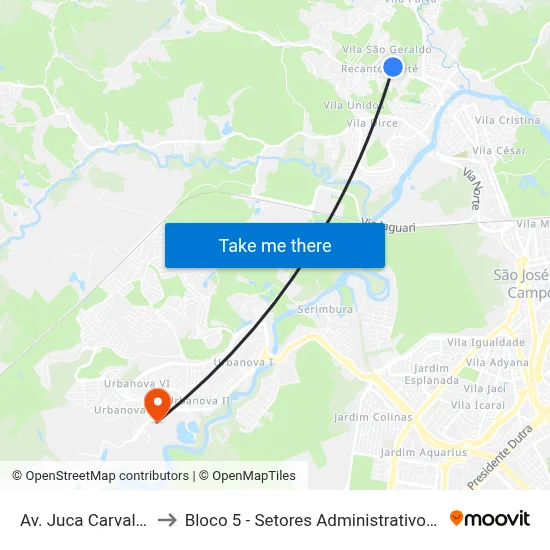 Av. Juca Carvalho, 741 to Bloco 5 - Setores Administrativos Fve / Univap map