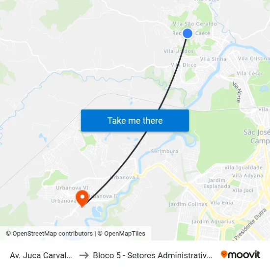 Av. Juca Carvalho, 1040 to Bloco 5 - Setores Administrativos Fve / Univap map