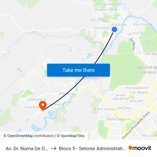 Av. Dr. Numa De Oliveira, 232 to Bloco 5 - Setores Administrativos Fve / Univap map