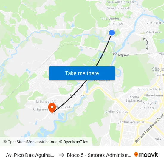 Av. Pico Das Agulhas Negras, 1184 to Bloco 5 - Setores Administrativos Fve / Univap map