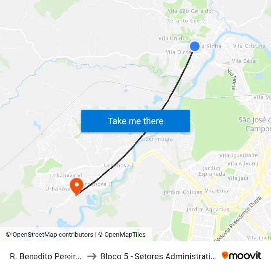 R. Benedito Pereira Lima, 47 to Bloco 5 - Setores Administrativos Fve / Univap map