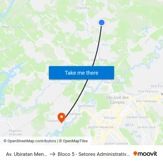 Av. Ubiratan Mendes, 657 to Bloco 5 - Setores Administrativos Fve / Univap map