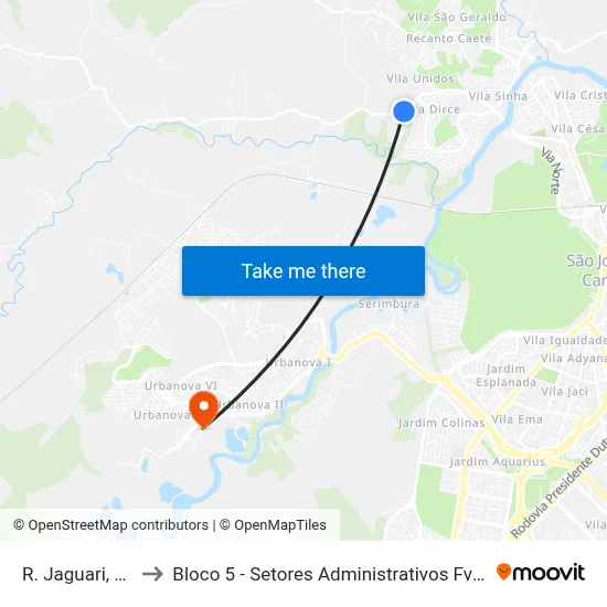 R. Jaguari, S/Nº to Bloco 5 - Setores Administrativos Fve / Univap map