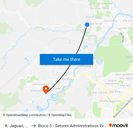 R. Jaguari, 2813 to Bloco 5 - Setores Administrativos Fve / Univap map