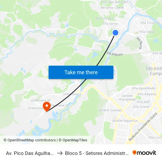 Av. Pico Das Agulhas Negras, 135 to Bloco 5 - Setores Administrativos Fve / Univap map
