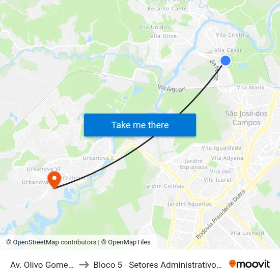 Av. Olivo Gomes, 1450 to Bloco 5 - Setores Administrativos Fve / Univap map
