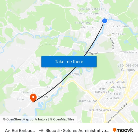 Av. Rui Barbosa, 3167 to Bloco 5 - Setores Administrativos Fve / Univap map