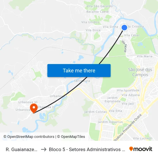 R. Guaianazes, 386 to Bloco 5 - Setores Administrativos Fve / Univap map