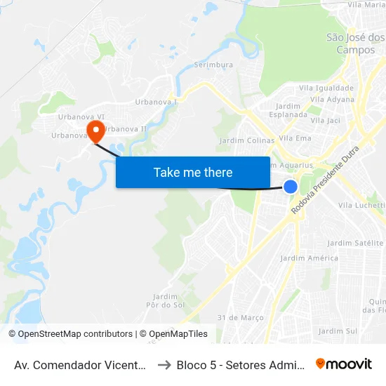 Av. Comendador Vicente De Paulo Penido, 264 to Bloco 5 - Setores Administrativos Fve / Univap map