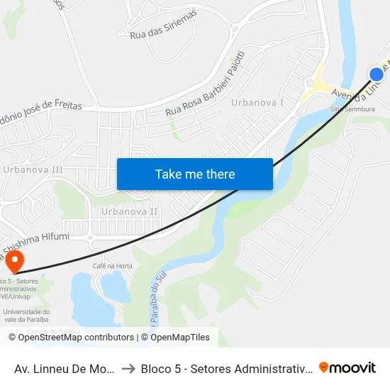 Av. Linneu De Moura, 2050 to Bloco 5 - Setores Administrativos Fve / Univap map