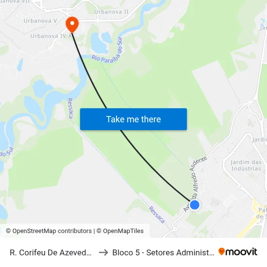 R. Corifeu De Azevedo Marques, 3266 to Bloco 5 - Setores Administrativos Fve / Univap map