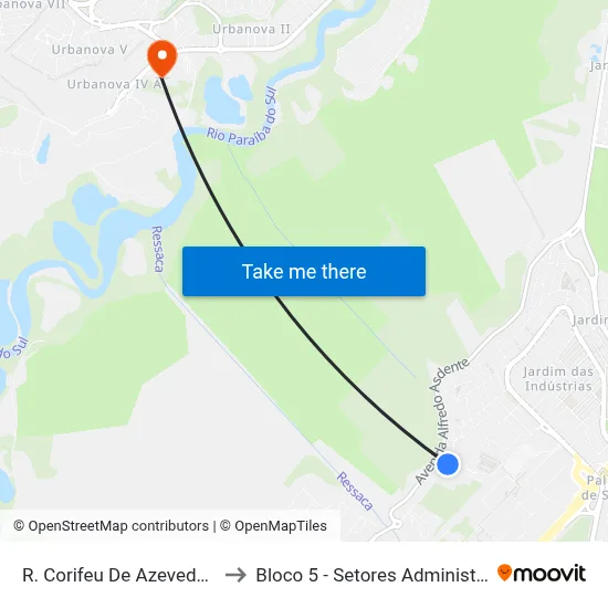 R. Corifeu De Azevedo Marques, 3241 to Bloco 5 - Setores Administrativos Fve / Univap map