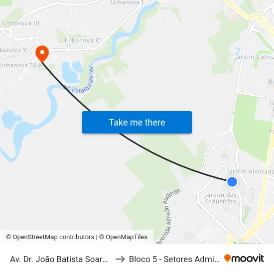 Av. Dr. João Batista Soares De Queiroz Júnior, 990 to Bloco 5 - Setores Administrativos Fve / Univap map