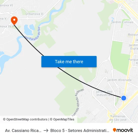 Av. Cassiano Ricardo, 1842 to Bloco 5 - Setores Administrativos Fve / Univap map