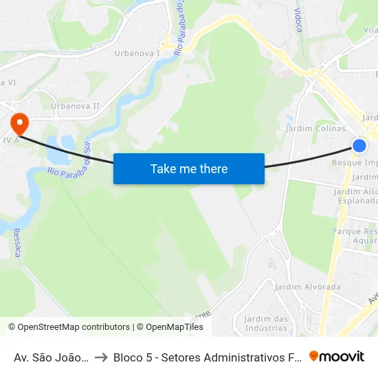 Av. São João, 100 to Bloco 5 - Setores Administrativos Fve / Univap map