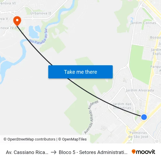 Av. Cassiano Ricardo, 2070 to Bloco 5 - Setores Administrativos Fve / Univap map