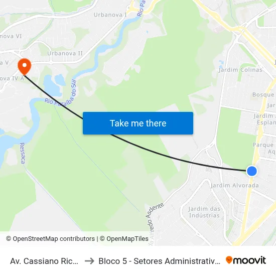 Av. Cassiano Ricardo, 735 to Bloco 5 - Setores Administrativos Fve / Univap map