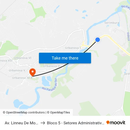 Av. Linneu De Moura, 1800 to Bloco 5 - Setores Administrativos Fve / Univap map