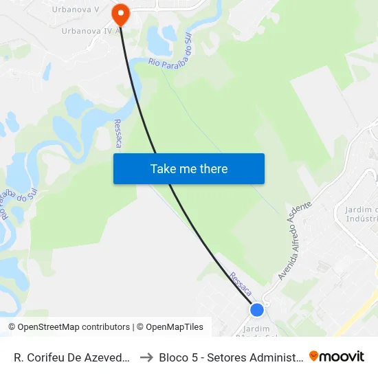 R. Corifeu De Azevedo Marques, 3383 to Bloco 5 - Setores Administrativos Fve / Univap map