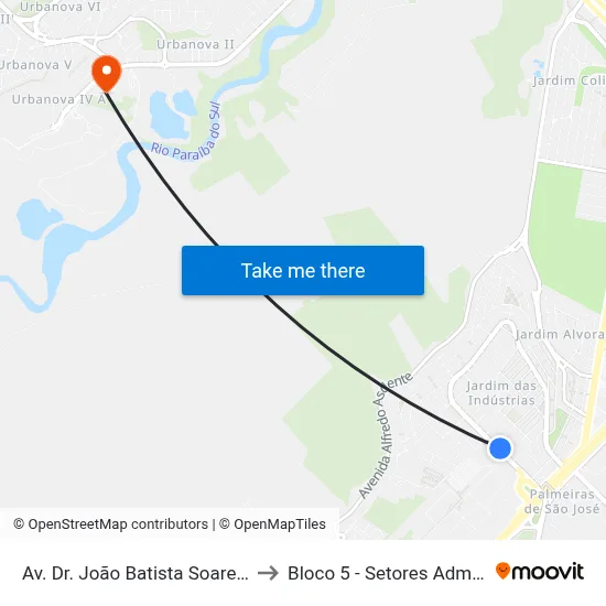 Av. Dr. João Batista Soares De Queiroz Júnior, 2591 to Bloco 5 - Setores Administrativos Fve / Univap map